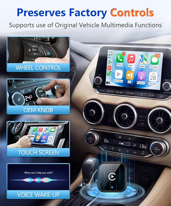 2 in 1 Wireless CarPlay Adapter for iPhone & Android | Wired to Wireless Car Play Adapter, Wireless Android Auto Adapter, USB C, Plug & Play for Factory Wired CarPlay Cars