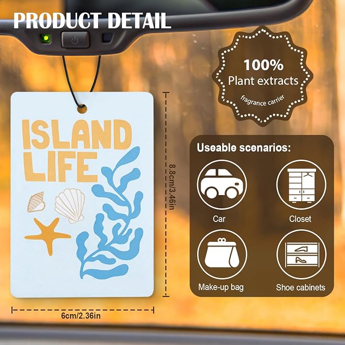 Blue Coastal Summer Beach Air Freshener Diffuser Hanging for Car Interior Closet Drawer Home 4 Pcs, Nautical Ocean Seaside Beachy Car Accessories Mirror Decor