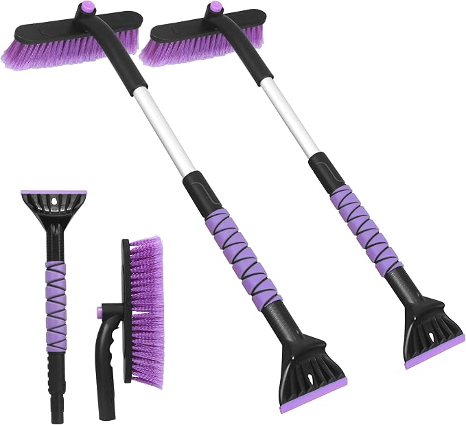 2 Packs 32" Snow Brush and Ice Scraper for Car Windshield, 2-in-1 Car Snow Brush and Ice Scraper, Extendable Snow Scraper with Brush, Snow Removal for Cars SUVs