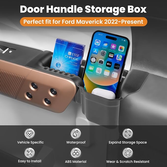 Door Handle Storage Box for 2022-2025 2026 Ford Maverick Accessories, Front Rear Door Side Storage Insert Tray Organizer Grab Handle Pocket Container 4PCS