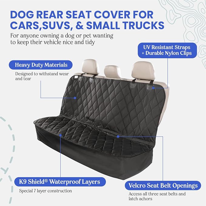 Back Seat Pet Cover for Dogs w/o Hammock – 54" Wide, Waterproof Car Seat Cover, Non-Slip, Heavy-Duty – Fits Cars, SUVs, Small Trucks – 2 Seat Belt & Latch Access – Back Seat Protector (Beige)