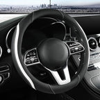 Car Steering Wheel Cover, Leather Steering Wheel Cover White Universal 14.5-15 Inch Microfiber Leather Anti-Slip Breathable Auto Steering Wheel Covers for Men Women(Black & White)