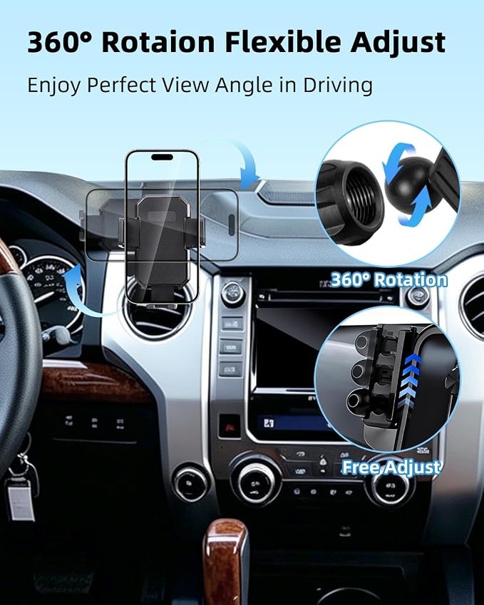 PZK Car Phone Mount for Toyota Tundra 2014-2021 Accessories Custom Air Vent | Auto Lock Car Phone Holder for Tundra Hands Free 360° Rotation One Button Release Fixed Clip Phone Cradles for All phone