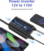 300W Power Inverter DC 12V to 110V Car Charger Converter with Dual USB Ports and 2 AC Outlets for Air Compressor Laptops, Road Trip Accessories (Black)