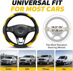 Car Steering Wheel Cover 15 inch, Microfiber PU Leather Elastic Steering Wheel Protector, Anti-Slip Breathable Car Interior Accessories for Most Cars (Yellow)