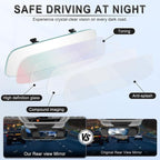 Rear View Mirror, Universal 12" (305mm) Wide-Angle Panoramic Convex Rearview Mirror with Clear Slim Frame, Strap-On Design Fits Original to Reduce Blind Spots for Cars SUVs Trucks