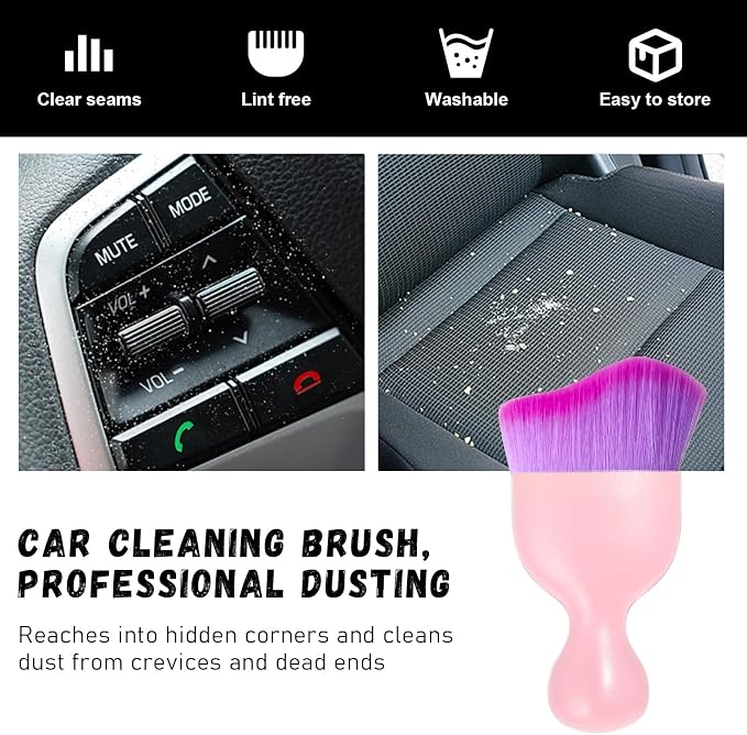 2 PCS Car Detailing Brush, Curved Soft Bristles Auto Removal Dust Collectors, Universal Vehicle Dashboard, Air Conditioner Vents etc Interior Cleaning Tool Accessory (Pink/Purple)