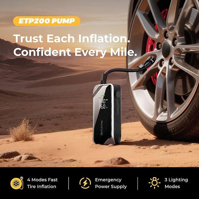 Portable Tire Inflator, Rechargeable Electric Air Pump with Knob Pressure Control, Cordless Air Compressor for Car Tires, Bike, Balls, Digital Pressure Gauge, Auto Shut-Off.