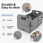 PAT SAM'S Trunk Organizer for SUV, Collapsible Car Trunk Organizer with Dividers, Waterproof 600D Oxford, Non-Slip Storage Organizer for Groceries, Tools, Travel, Truck & Car (Grey)