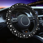 Polka Dot Steering Wheel Cover - Black White Polka Dots Steering Wheel Cover Anti-Slip 15 Inch Universal 2 Pcs Car Interior Cup Holder Pad for Men Women
