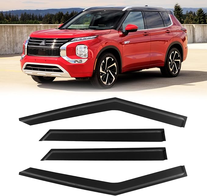 Rain Guards for 2022-2025 Mitsubishi Outlander, Out-Channel Window Visor Shields Vent Deflector Shade Wind Dark Smoke 2023 2024 22 23 24 25, Tape-On Outside-Mount, 4PCS