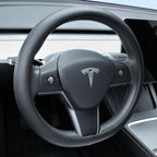 Nappa Leather Steering Wheel Cover Compatible with Tesla Model 3/Y 2016-2025 2026 Juniper/Highland, Non-Slip Breathable Model 3/Y Steering Wheel Protector, Black