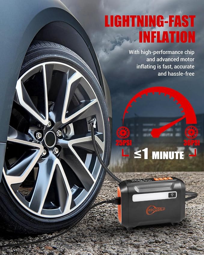 R8 Tire Inflator Portable Air Compressor, DC 12V Air Compressor for Car with Large Dual Digital Screen, 3X Faster Inflation Air Pump for Car Tires, Bike, Ball, Motor - Car Accessories