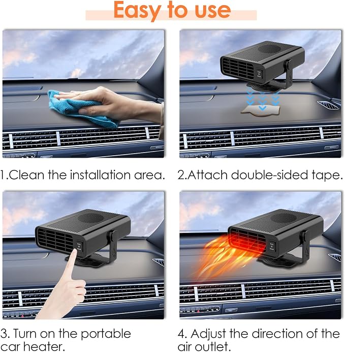 200W Car Heater,12V Portable Car Heater that Plugs Into Cigarette Lighter Electric Car Heater Defroster, 2 in 1 Heating & Cooling Fast Heating Defrost Defogger with Plug in Cigarette Lighter (Black)