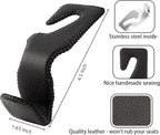 Headrest Hooks for Car, Back Seat Organizer Black Leather Hanger Holder Hook, for Hanging Purses and Bags and Coats, Pack of 2