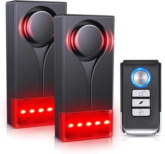Car Anti-Theft Vibration Alarm, 108dB Automobile Vibration Sound & Light Alert, Wireless Remote Car Alert Automotive Warning Interior Safety Light