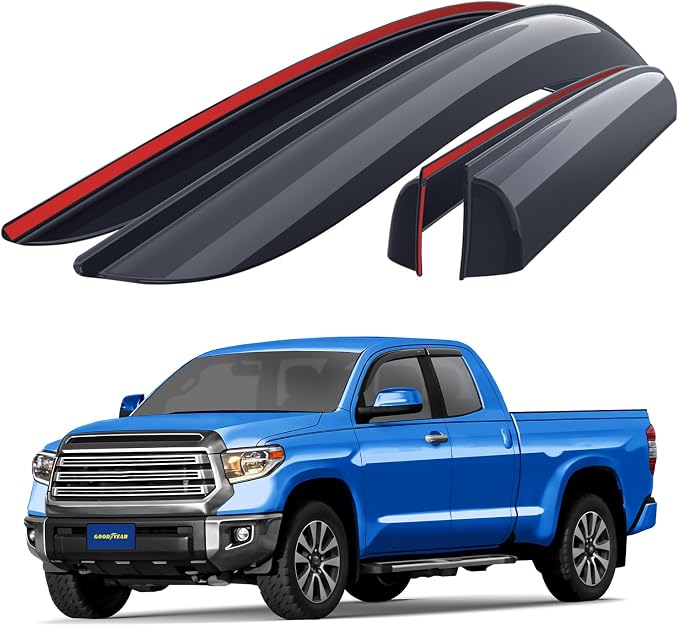 Goodyear Shatterproof Window Deflectors for Toyota Tundra 2007-2021 Double Cab, Tape-on Rain Guards, Window Visors, Vent Deflector Visor, Car Accessories, 4 pcs. - GY008930