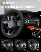 Car Steering Wheel Cover, Thin Anti-Skid Silicone Steering Wheel Cover for Men & Women, Universal Automotive Interior Accessories for Most Cars (Black)