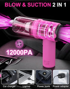 27pcs Car Cleaning Kit, 4-in-1 12000Pa Cordless Mini Handheld Vacuum Cleaner & Air Duster, Portable Pink Car Detailing Kit with Interior Accessories for Car, Home, Office, Gift for Women