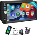 Double Din Car Stereo with 7" IPS Touchscreen, Wireless Apple Carplay & Android Auto, Bluetooth, 180W, Backup Camera, Subwoofer Output, Mirror Link, MIC, Car Radio Receiver