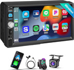 Double Din Car Stereo with 7" IPS Touchscreen, Wireless Apple Carplay & Android Auto, Bluetooth, 180W, Backup Camera, Subwoofer Output, Mirror Link, MIC, Car Radio Receiver