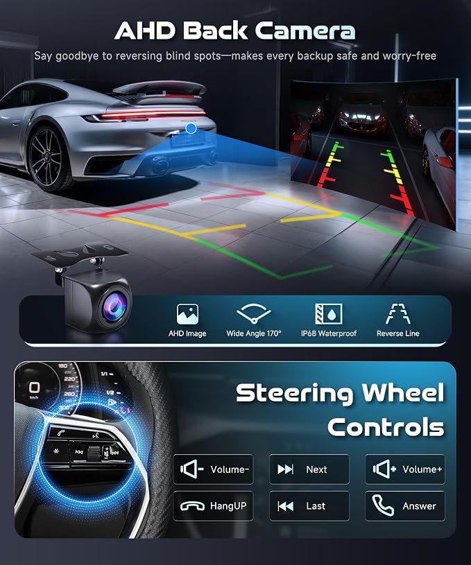 Android 15/4+64G Car Radio Double Din Car Radio with Wireless Carplay&Android Auto,7 inch 1280*720P IPS TouchScreen Car Audio Receivers with WiFi GPS EQ BT5.0 FM/RDS Radio Mirror Link AHD Rear Camera