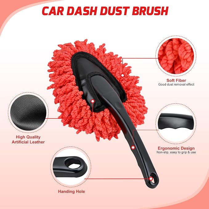 15PCS Car Detailing Kit Auto Cleaning Tools Wash Set with Storage Carry Bag Beginners Easy to Use for Interior Exterior Car Care Clean Windshield Dashboard Seat Air Vents Wheels Tires, Red