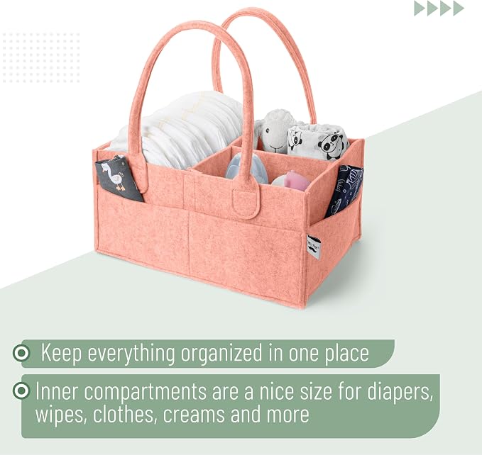 Mr. Pen- Baby Diaper Caddy Organizer, Coral | Nursery Storage Bin and Car Organizer for Diapers and Baby Wipes