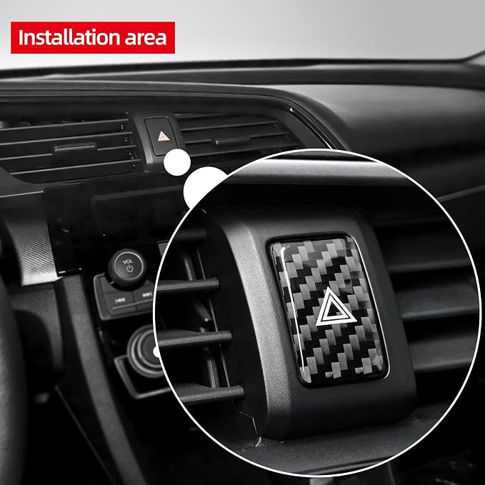 Warning Lights Button Sticker Carbon Fiber Black | Compatible with Honda 10th Gen Civic 2017-2021 Center Console Decal Car Interior Accessories