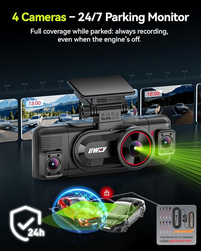 N6 PRO STARVIS 2 4K 4-Channel Dash Cam, 360° All-Around View (4K+1080Px3), Front Rear and Dual Inside Car Camera, 5GHz WiFi, GPS, 8-IR Lamps Night Vision, Free 128GB Card, 24/7 Parking Mode
