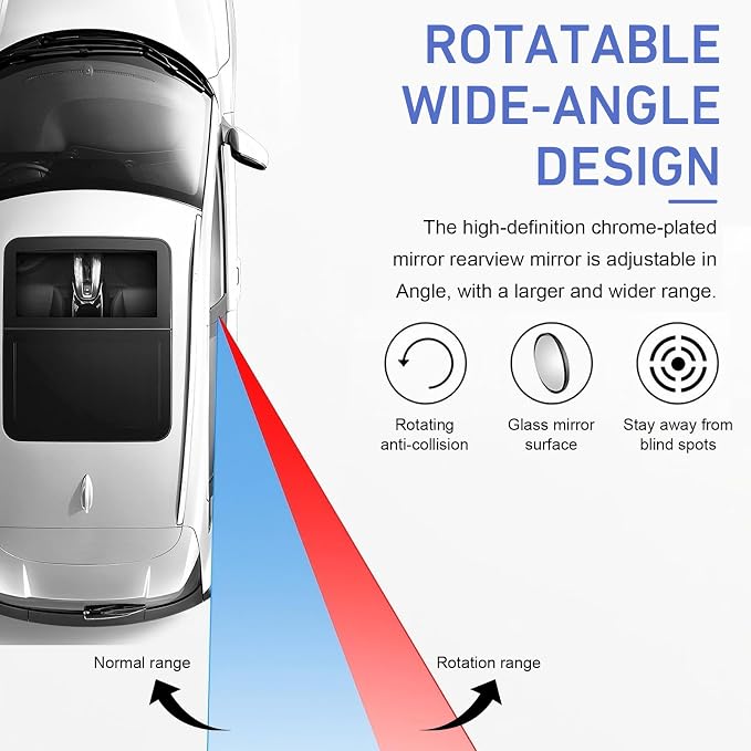 2 PCS Back Passenger Blind Spot Mirrors, 1.8" x 5" Adjustable Wide Angle B-Pillar Blind Spot Mirror, Car Side View Mirror for Get-Off Safety, Universal Accessories for Most Cars (White)