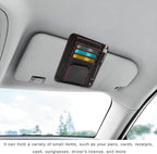 Car Sun Visor Organizer, Leather Auto Visor Card Holder with Sunglasses Clip, Multifunctional Sunvisor Storage Pouch Vehicle Interior Pocket for Driving License Pen Ticket (Carbon Fiber & Red)