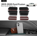 4PCS Door Side Storage Box for Ford Fusion 2013 2014 2015 2016 2017 2018 2019 2020 Front and Rear Accessories Phone Holder Door Grab Handle Pocket Storage Organizer ABS Plastic, Red Mat