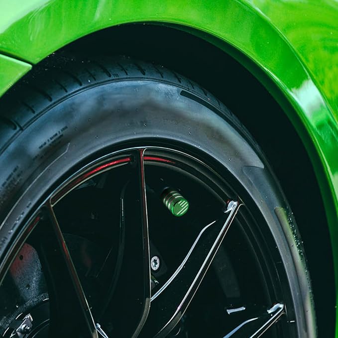 Tire Valve Stem Caps - (5 Pack) Tire Air Cap Metal with Plastic Liner Corrosion Resistant Leak-Proof American Flag for Car Truck Motorcycle Bike Green