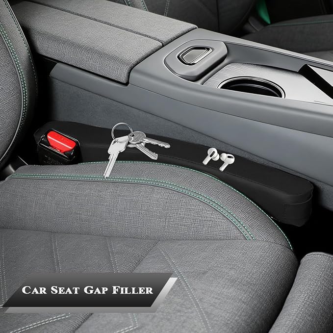 2PCS Car Seat Gap Filler, Soft Foam Leather No Drop Automotive Gap Stopper Between Seat and Console, Vehicle Seam Guard Gap Plug Crevice Catcher Blocker, Universal Fit (Black)