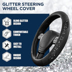 Steering Wheel Cover, Black Sparkly Crystal Bling Glitter with Leather, Universal Fit 14.5"-15.5" Car Steering Wheels for Girls & Women, Anti-Slip Wheels Cover for Cars, Trucks, Van, SUVs