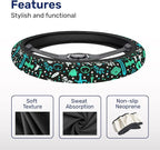 Teal Fantasy Symbol Steering Wheel Cover, Polyester Non-Slip Car Wheel Grip, Universal 15 Inch Auto Accessory