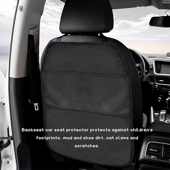 2 PCS Back Seat Protector for Car, Large Kick Mat Auto Seat Cover with 2 Mesh Pockets, Waterproof Backseat Cover Premium Kick Protector for Most Vehicles, Car Accessories
