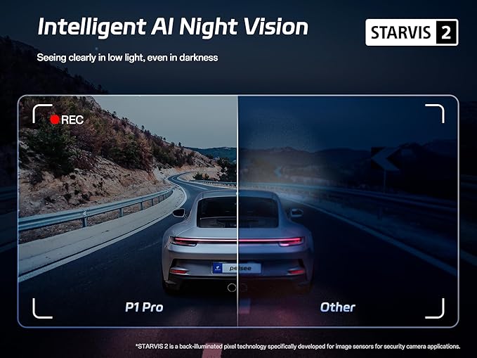 P1 Pro 4K Dash Cam Front and Rear, STARVIS 2 Sensor, 64GB Card, Dual Dash Camera for Cars with Full-Color Night Vision, HDR WDR, ADAS, GPS, WiFi & Voice Control, 24H Parking Mode, 3.39" Screen