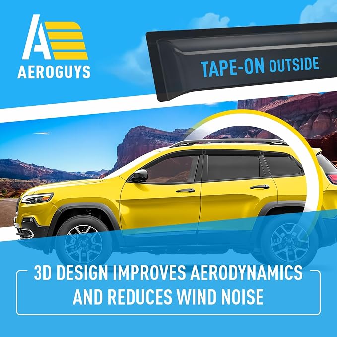 Extra Durable Window Deflectors Tape-On Window Visors Rain Guards Fit for Jeep Cherokee 2014-2023, Sun Visors, Wind Vent for Shades, Exterior Car Accessories - 6pcs. AG0962