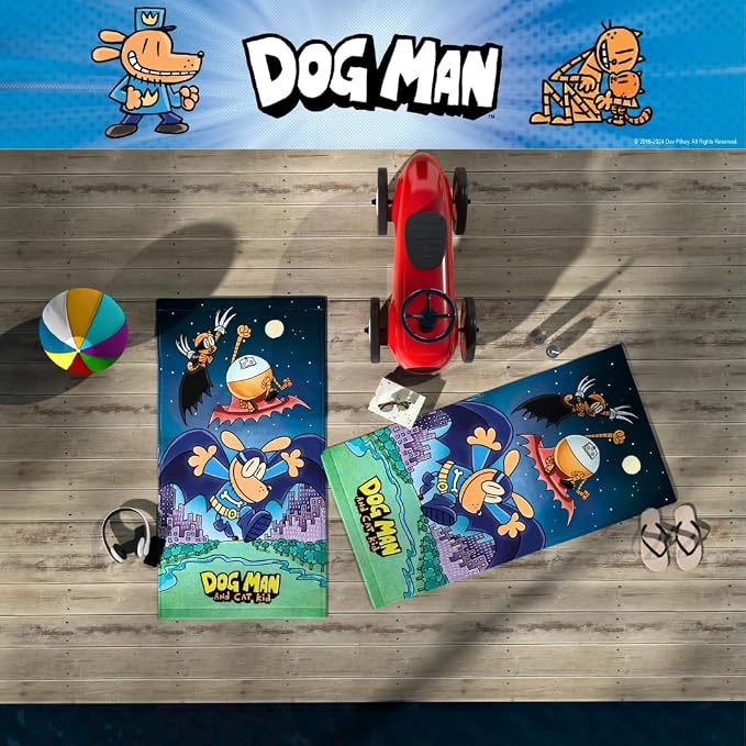 Dog Man Supa Cop & Petey Book Kids Super Soft Cotton Bath/Pool/Beach Towel, 58 in x 28 in, (Offically Licensed Product) By