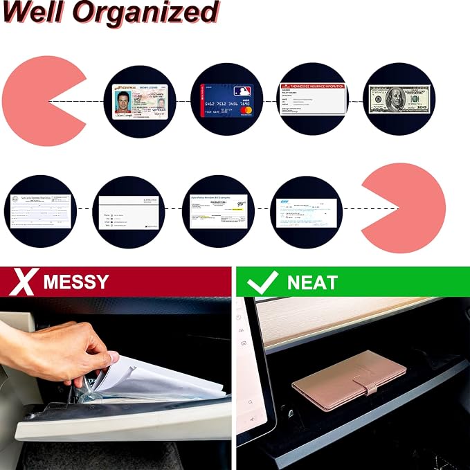 Car Registration and Insurance Holder, Leather Car Glove Box Organizer, Cool Car Accessories for ID, Driver's License Cards & Essential Document, Men&Women, Rose Gold