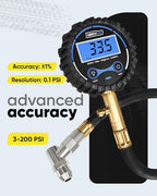 GERCHWAY Digital Tire Pressure Gauge 200 PSI - Accurate Air Pressure Gauge for Tires with Easy-to-Read Numbers & 45° Angle Chuck