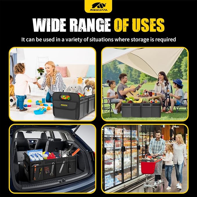 Car Trunk Organizer - 70L Collapsible Trunk Organizer with Reinforced Handles for Groceries, Car Storage Organizers for SUV Auto Truck Van with Non Slip Bottom (Black)