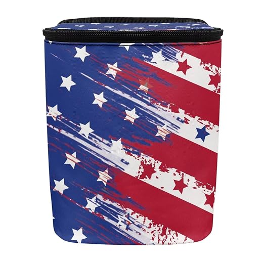 American Flag Star Print Car Trash Can with Lid, 4th of July Leak Proof Auto Trash Bag Hanging Vehicle Garbage Can Multipurpose Storage Container for Back Seat Road Trip