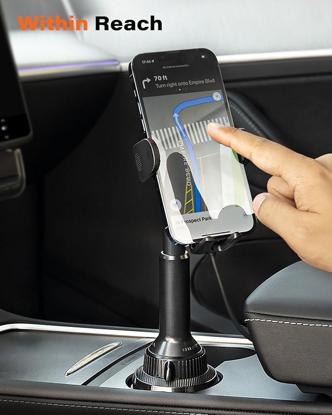 15W Qi Wireless Car Charger Solid Cup Holder Mount, Adjustable Long Arm & 360° Rotation, Fits 3"–4" Round Cup Holders, Works with Cases ≤ 4 mm (No Metal Attachments)