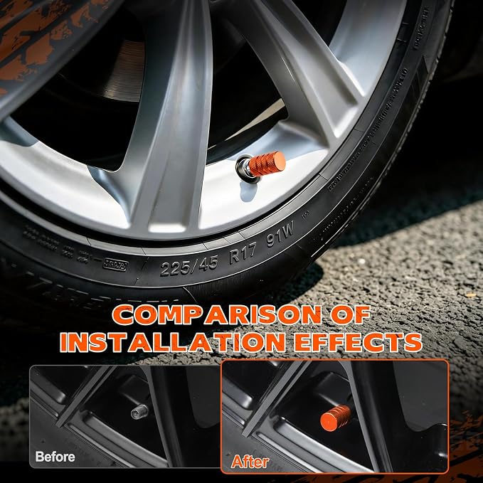12PCS Tire Valve Stem Caps, Car Exterior Accessories, Aluminum Alloy Valve Cover Universal for Cars, Trucks, Motorcycles and Bicycles (Orange)