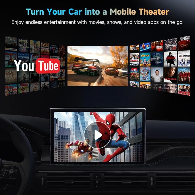 AD5 AI Box Wireless CarPlay Adapter & Android Auto, 2025 Upgrade Ai Box CarPlay Compatible with YouTube, AI DriveChat, Dual Wi-Fi, Dual BT, for OEM Wired CarPlay/Android Auto