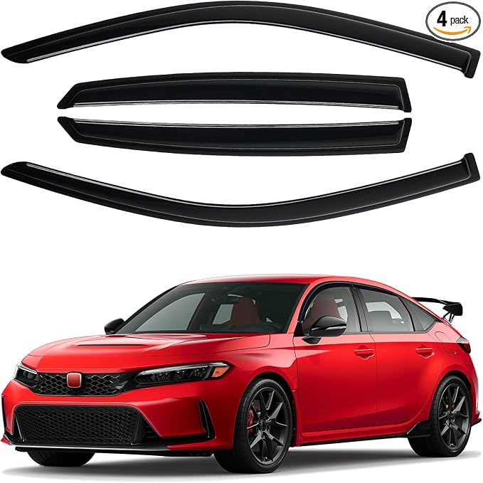 Window Visors Rain Guards for 2022-2025 2026 Honda Civic Hatchback LX Sport Touring EX-L Accessories, Outside-Mount Tape-On Side Window Wind Deflectors Vent Visors Shades Rainproof Black 4PCS