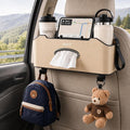 Mu&Ti Back Seat Car Organizer,4+2 in 1 Multifunctional Car Back Seat Storage Box with 2 Cup Holders, Tissue Box and Hook - Ideal for Kids and Travel(Beige)